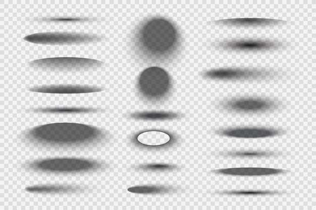 Ovale ronde schaduwen. circulaire realistische transparante gradiëntvormen fatsoenlijke vector sjablonen collectie. illustratieschaduw transparant realistisch, oppervlakteschaduw