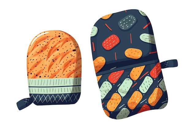 Oven glove and potholder Isolated on background Cartoon vector illustration