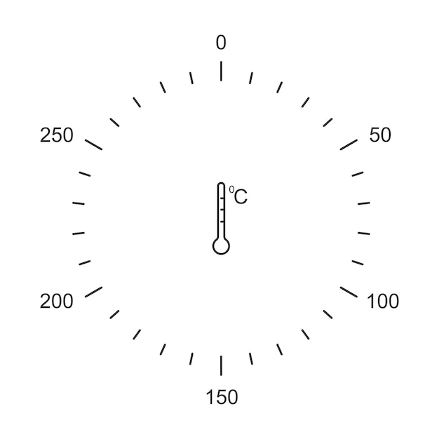 벡터 섭씨 온도 게이지 및 온도계 요리 테마 그림이 있는 오븐 손잡이 마크업 템플릿