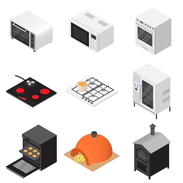 Oven stove fireplace icons set