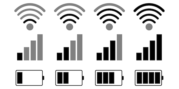 Vector overage level and battery and wi-fi. phone bar status icons. vector illustration