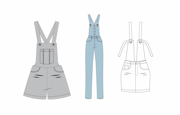 Overalls tekenen vector, set van verschillende soorten overalls, soorten overalls, kleding vector