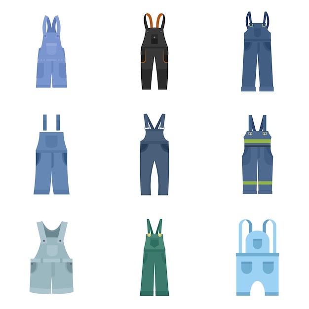 Overalls workwear icons set