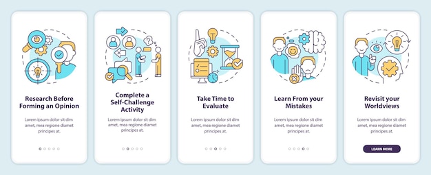 Overcoming confirmation bias tips onboarding mobile app screen