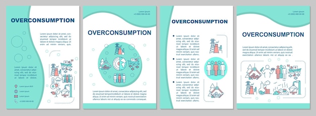 Overconsumptie brochure sjabloon. Milieuschade. Flyer, boekje, folder afdrukken, omslagontwerp met lineaire pictogrammen. Vectorlay-outs voor tijdschriften, jaarverslagen, reclameposters