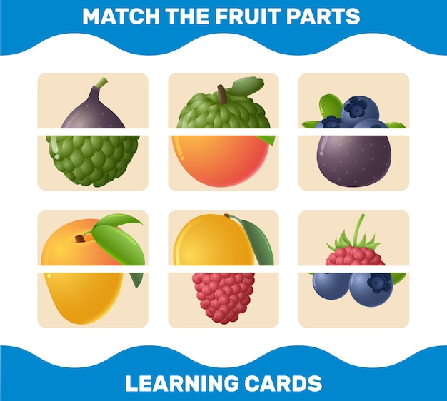 Overeenkomen met cartoon fruit delen. bijpassende game. educatief spel voor kleuters en kleuters