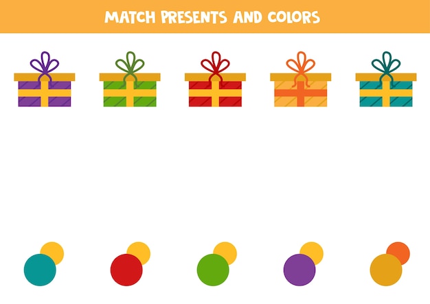 Overeenkomen met cartoon presenteert met kleuren Logisch educatief spel voor kinderen