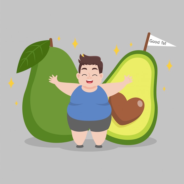 Overgewicht man love avocado illustration