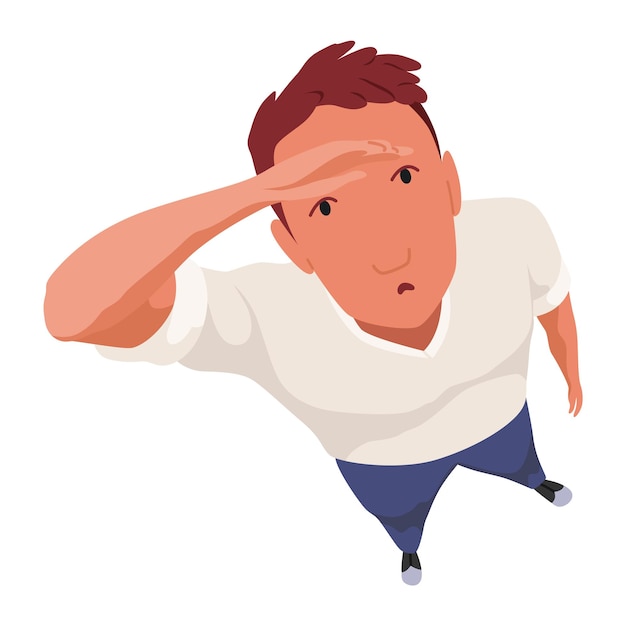 Overhead mensen opkijken verbaasd man personage kijken staren van boven naar beneden view cartoon vector