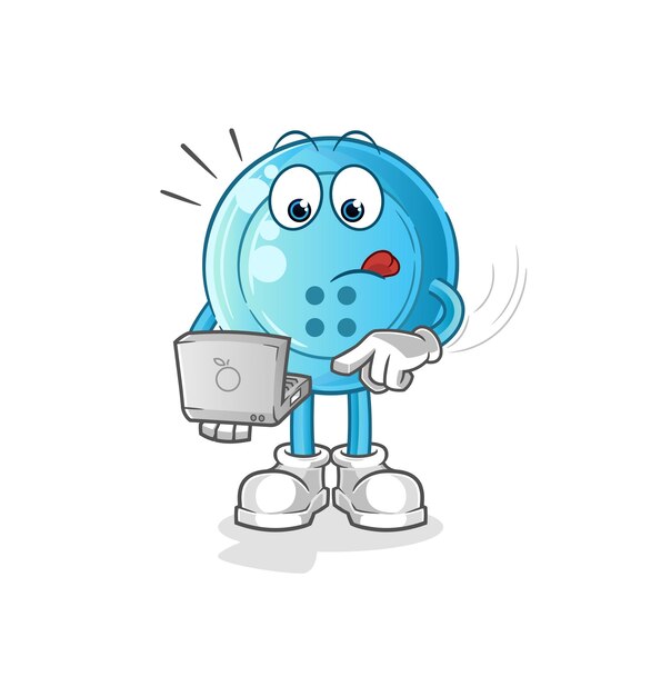 Overhemdknoop met laptopmascotte. cartoon vector