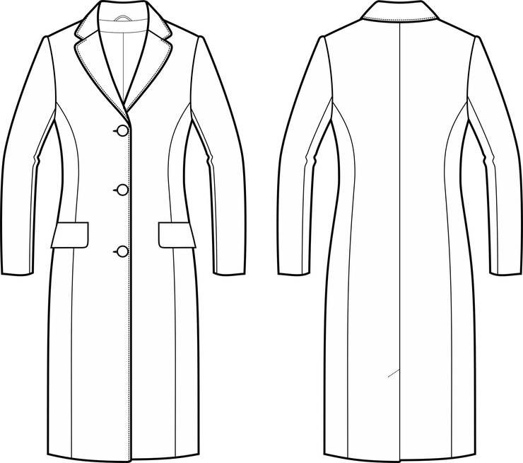 Vector overjas voor dames. voor-en achterkant. vector illustratie.