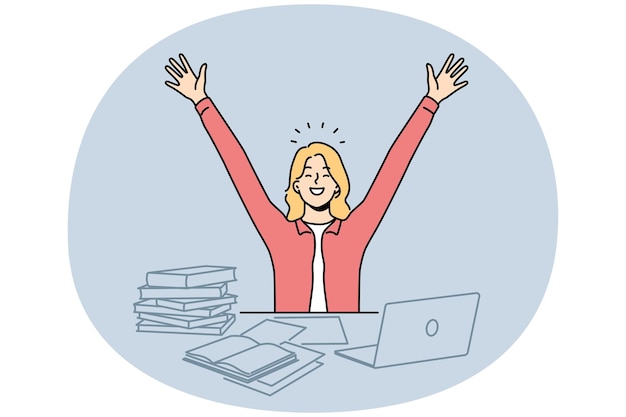 overjoyed woman excited with finish task on laptop