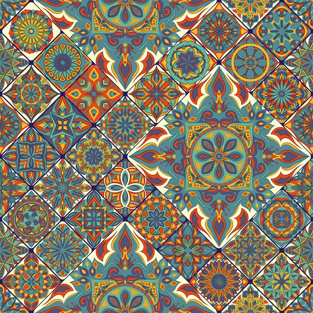 Vector overladen bloemen naadloze textuur, eindeloos patroon met uitstekende mandala-elementen.