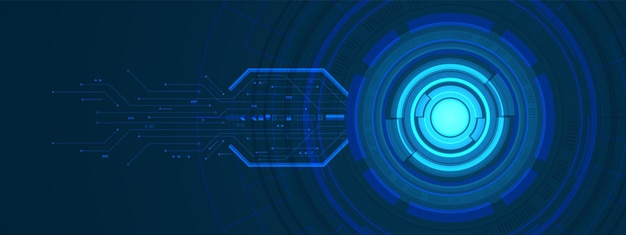 Overlappende cirkel digitale achtergrond slimme lenstechnologie met lichteffect en printplaat