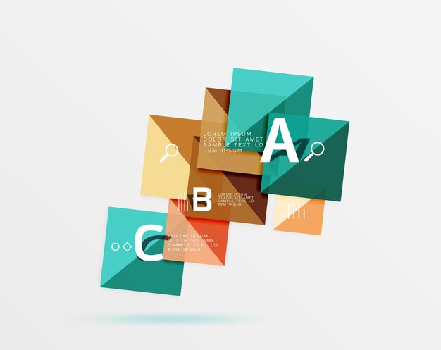 Overlappende vierkante infographics Vector sjabloon achtergrond voor workflow layout diagram aantal opties of webdesign