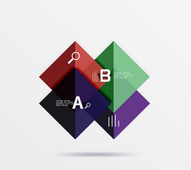 Overlappende vierkante infographics Vector sjabloon achtergrond voor workflow layout diagram aantal opties of webdesign