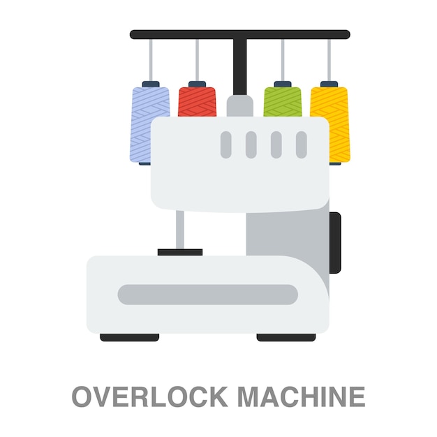 Overlock machine flat illustration set