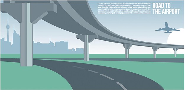 Overpass or bridge in a city road to airport cityscape suburban or urban cool vector banner