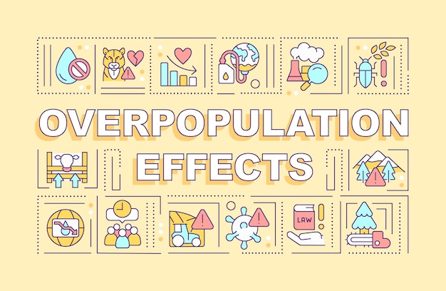 Overpopulation effects word concepts yellow banner