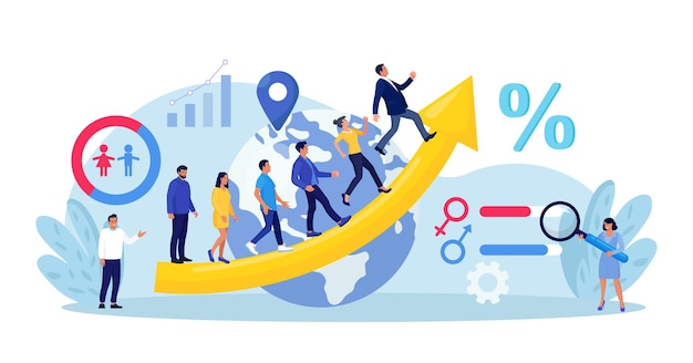 Overpopulation human crowd density growth on earth demographic statistics data for population demography and migration people movement social analysis with demographics culture ethnicity data