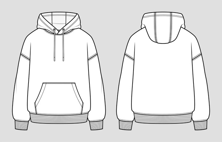 Vector oversized basic hoodie unisex casual kleding vector technische schets mockup sjabloon