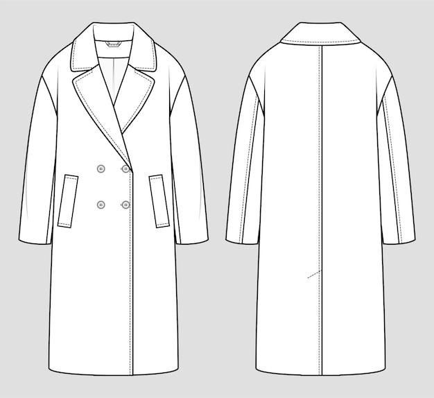 Vector oversized coat with dropped shoulder fashion sketch flat technical drawing vector illustration