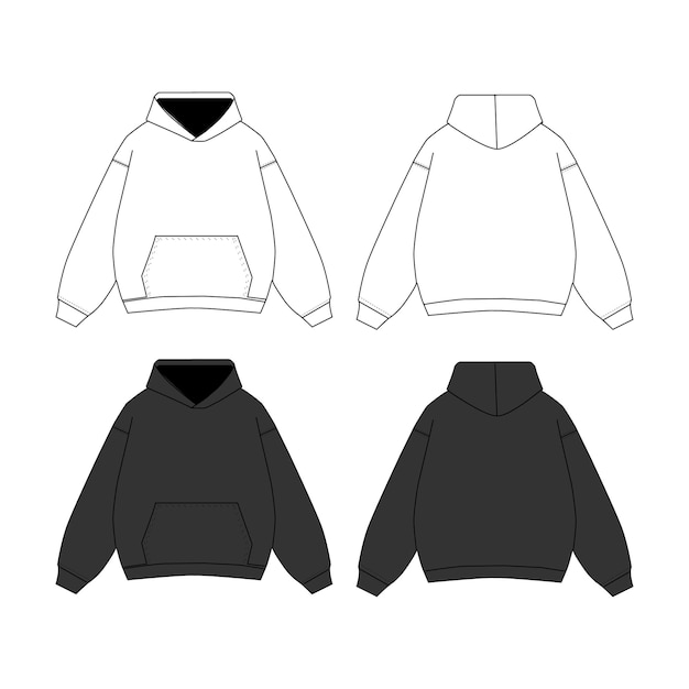 Oversized CottonFleece Hoodie Mockup Technische mode-illustratie voor mannen Vrouwen Streetwear Unisex