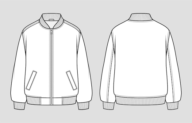 Vector oversized fit basic bomber jacket men's casual clothing vector technical sketch mockup template