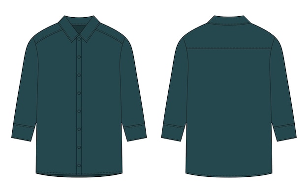 벡터 긴 소매와 버튼 기술 스케치가 있는 오버사이즈 셔츠 짙은 녹색 색상