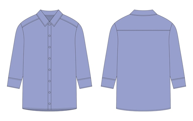 Vector oversized shirt with long sleeves and buttons technical sketch cool blue color