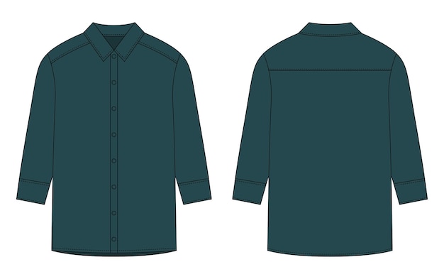 Oversized shirt with long sleeves and buttons technical sketch Dark green color