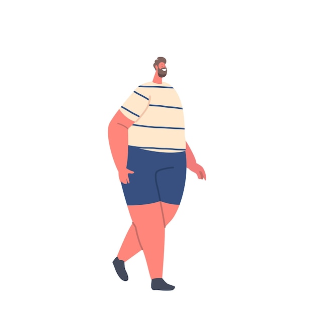 Overweight man active sport life stages of weight loss plus size male character in sportswear walking exercising
