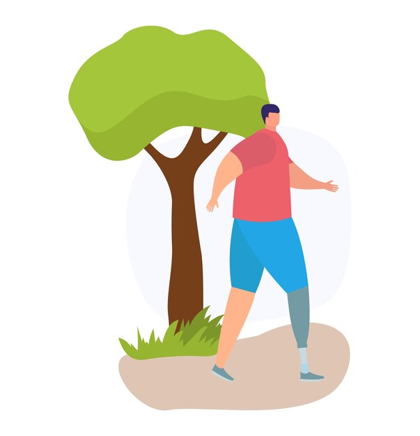 Overweight man exercising beside a tree wearing casual sportswear individual committing to fitness