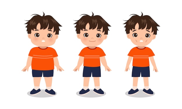 Vector overweight, normal, and underweight boy. before after body transformation. flat cartoon design.