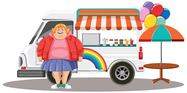 Overweight people in frony of coffee truck