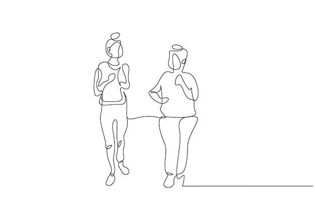 an overweight woman and a slim fit woman are running outside together and talking