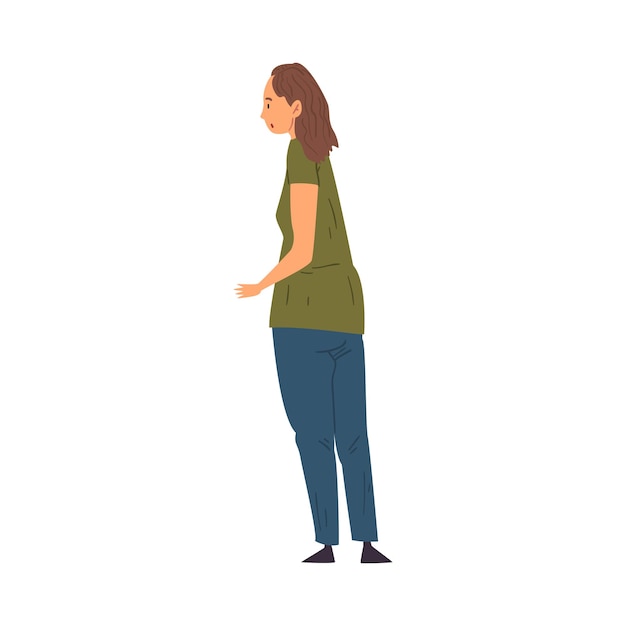 Overweight Woman Standing Back and Looking at Something View from Behind Vector Illustration