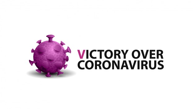 Overwinning op coronavirus, logo, teken, embleem met een coronavirusmolecuul en zwarte tekst