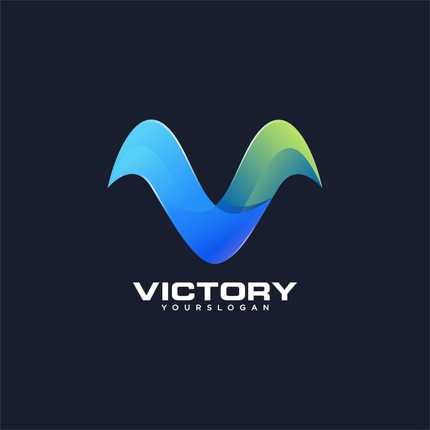 Vector overwinning v brief logo blauw