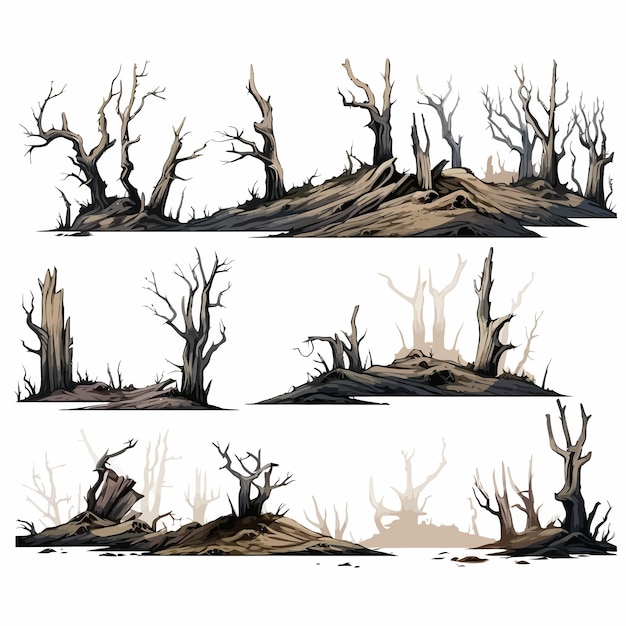 overwoekerde dode bomen instellen vector platte geïsoleerde illustratie