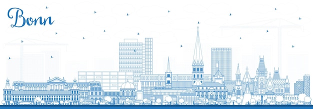 Vector overzicht bonn duitsland city skyline met blauwe gebouwen. vectorillustratie. zakenreizen en concept met historische architectuur. bonn stadsgezicht met monumenten.