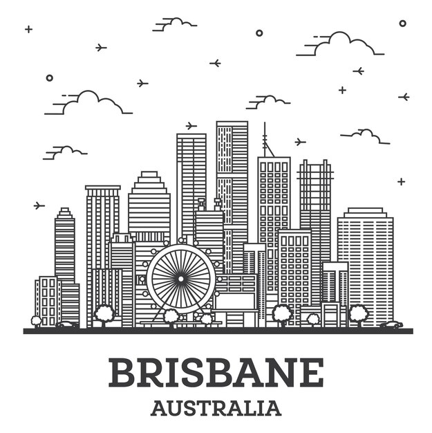 Overzicht Brisbane Australië City Skyline met moderne gebouwen geïsoleerd op wit