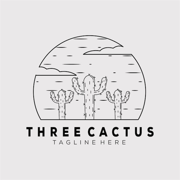 Overzicht cactus lijn kunst logo vector illustratie ontwerp. drie cactus lineair symbool