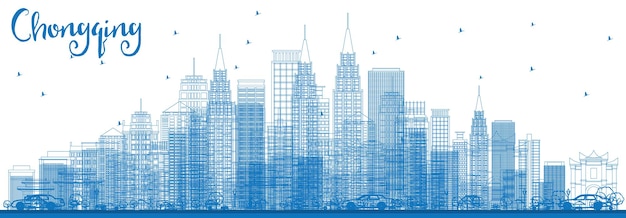 Overzicht chongqing skyline met blauwe gebouwen. vectorillustratie. zakelijk reizen en toerisme concept met chongqing moderne gebouwen. afbeelding voor presentatiebanner plakkaat en web.