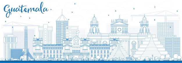 Vector overzicht guatemala skyline met blauwe gebouwen. vectorillustratie. zakelijk reizen en toerisme concept met moderne architectuur. afbeelding voor presentatiebanner plakkaat en website.