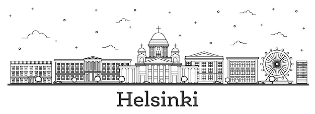 Overzicht helsinki finland city skyline met historische gebouwen geïsoleerd op wit.