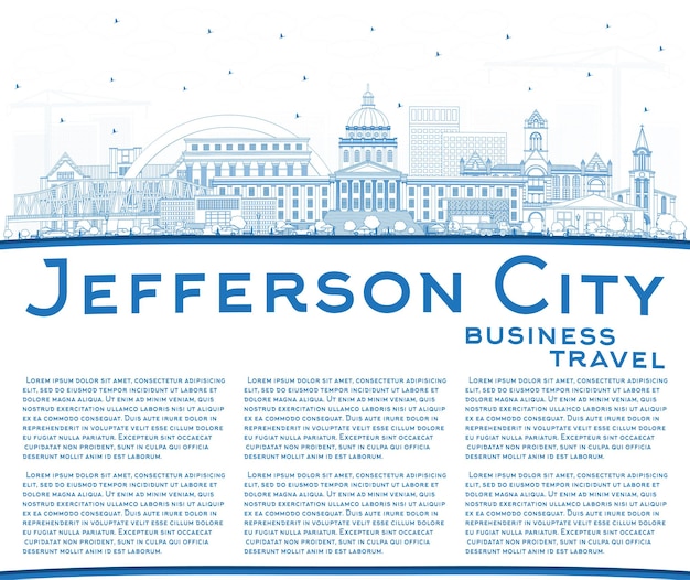 Overzicht Jefferson City Missouri Skyline met blauwe gebouwen en kopie ruimte