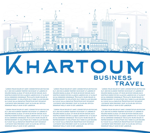 Overzicht Khartoem Skyline met blauwe gebouwen en kopie ruimte. Vectorillustratie. Zakelijk reizen en toerisme Concept met historische architectuur. Afbeelding voor presentatiebanner plakkaat en website