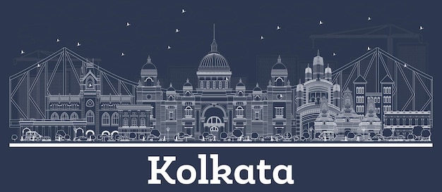 Overzicht Kolkata India City Skyline met witte gebouwen. Illustratie