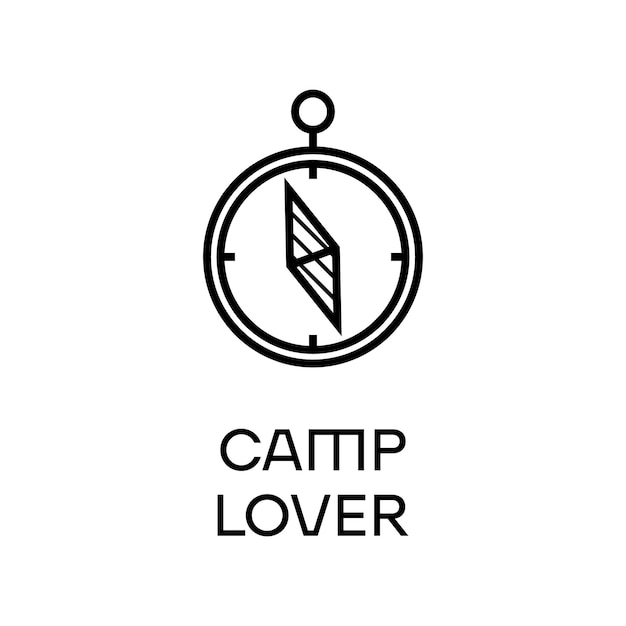 Overzicht kompas-logo met tekst van kampliefhebber op wit oppervlak